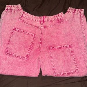 FUN!! acid wash pink colored high waisted jogger jeans